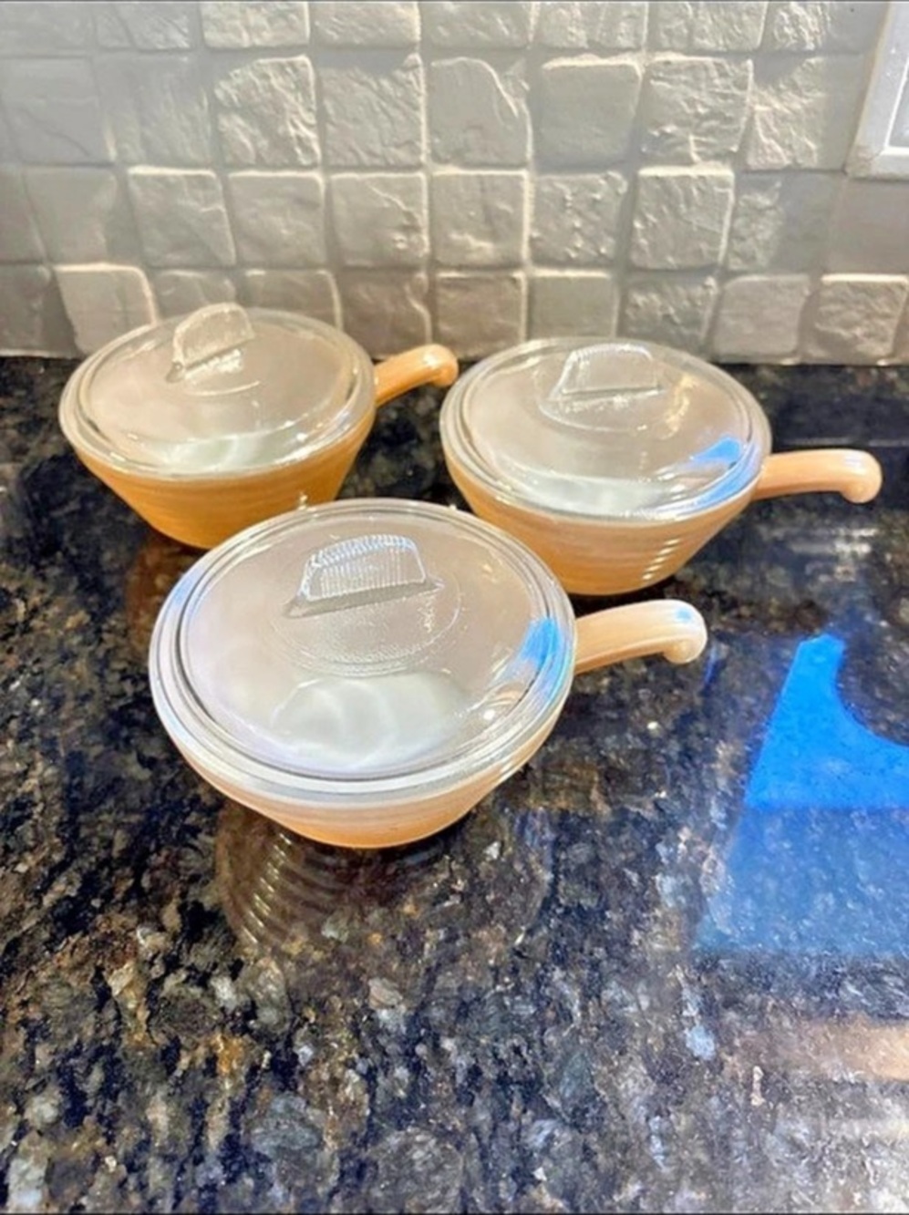 Fire-King Peach Lustre Beehive Handled Soup Bowl / Individual Casserole with Lid
